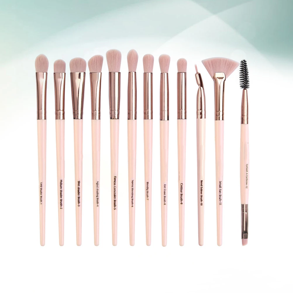 مجموعة فرش ظلال العيون مكونة من 12 قطعة، أدوات مكياج ذات شعيرات صناعية ممتازة للنساء للاستخدام اليومي، مجموعة وردي وذهبي وردي #2