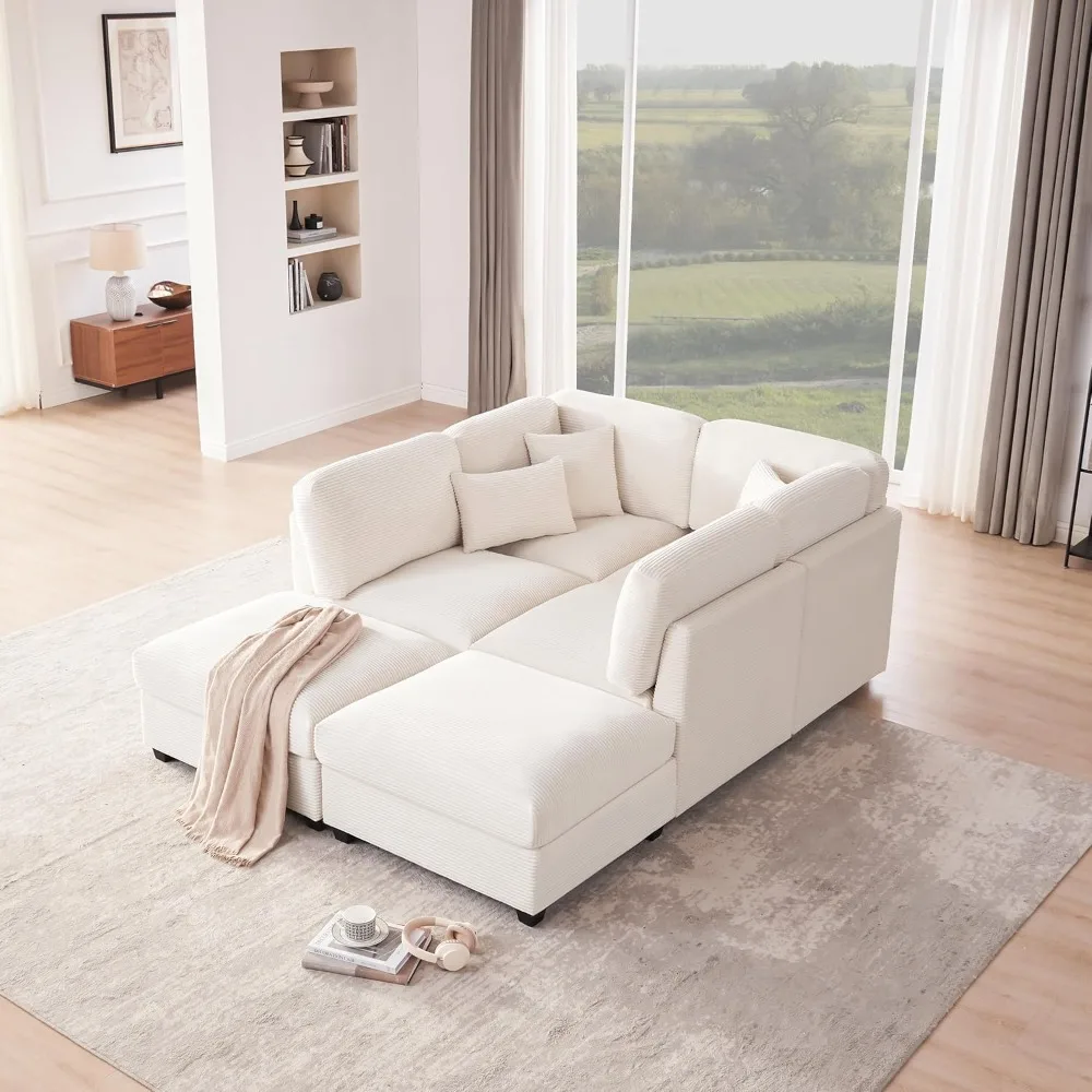 

125 Inch Oversized Corduroy Modular Sectional Sofa, U Shaped Modular Couch with Storage, 6 Seat Convertible Corduroy Couch.
