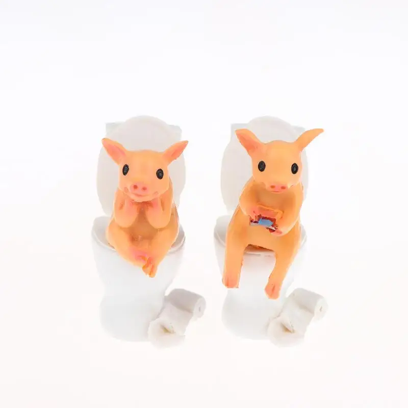 Cute Pig Figurine On The Toilet - A Whimsical Bathroom Desk Decoration That Relieves Stress And Serves As An Exquisite Ornament