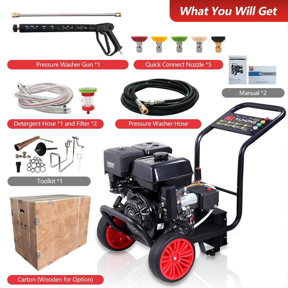 Kuhong Commercial 4400 Psi 200 Bar Idropulitrice a benzina compatta portatile ad alto gas