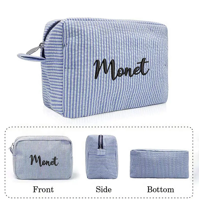 Personalized Large Capacity Striped Cosmetic Bag Custom Embroidered Logo Travel Simple Women\'s Storage Bag Gift