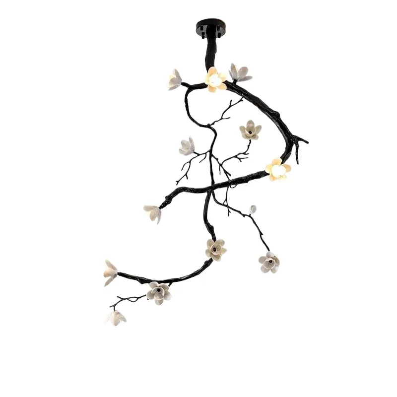 

New Chinese-style living room dining room chandelier, all-copper magnolia wabi-sabi retro hotel sales department lighting