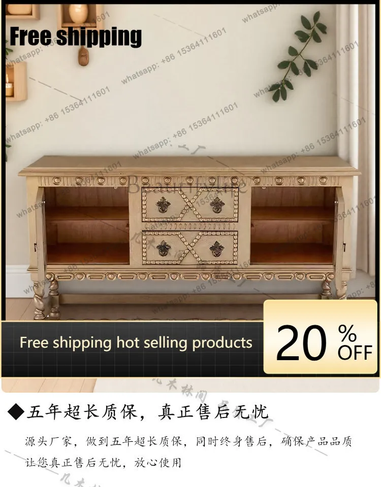 Hot French retro solid wood old carved entrance cabinet medieval living room wall side cabinet