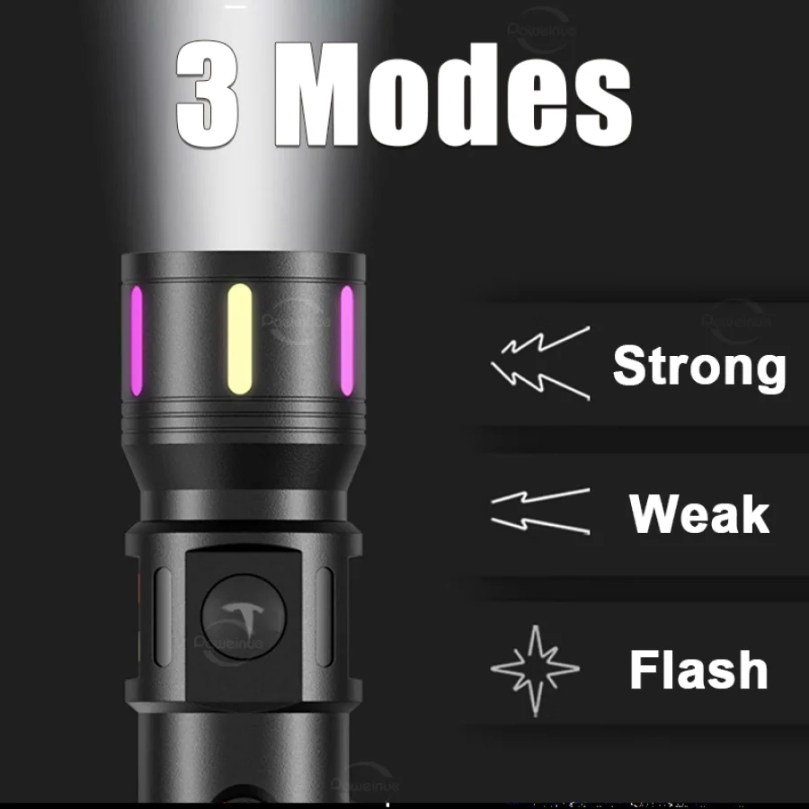 New High Power Led Flashlight Portable Zoom Torch Light USB Rechargeable Flashlights Tactical Lantern Strong Light Fishing Lamp