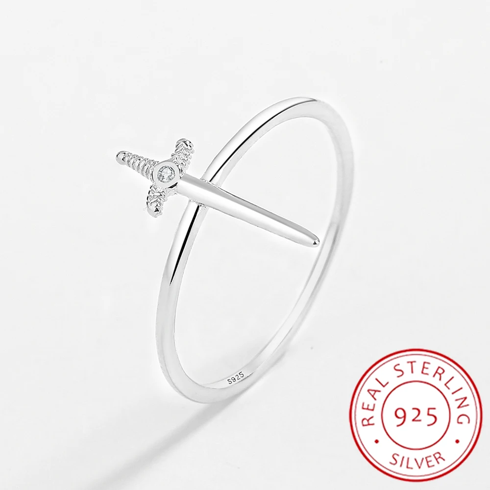 

2022 NEW Creative Cross Arrow Couple Ring For Women Sword Full of Diamonds Original Genuine Sterling Silver Wedding Gift Jewelry