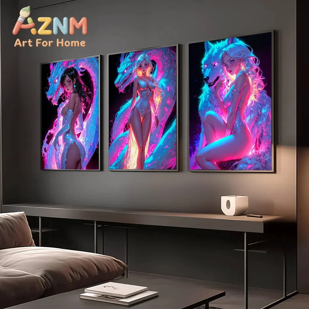 Sexy Anime Girl Canvas Painting, Hot Girl with Sunglasses Poster Canvas Prints, Coquette Room Decor, Girly Wall Art For Home
