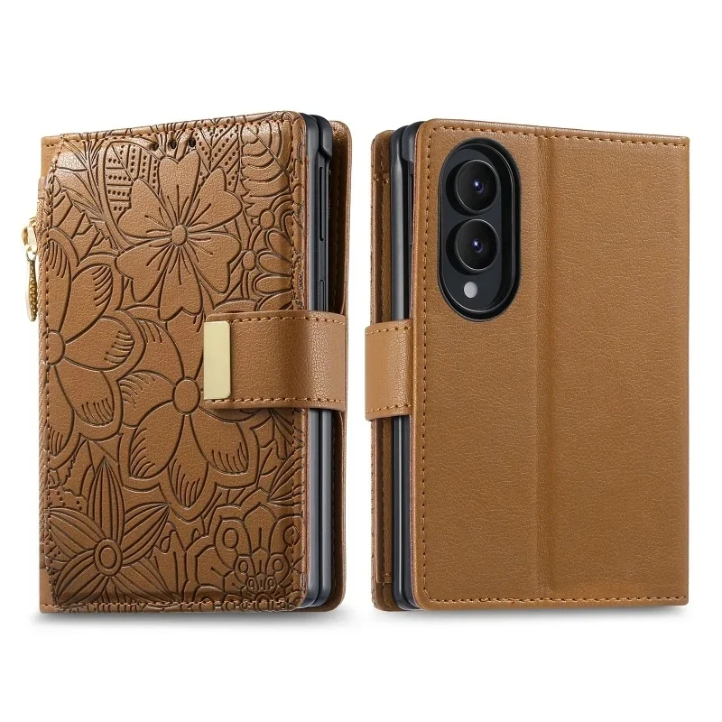 Für Samsung Galaxy Z Fold 8 Ultra Fold 7 6 5 4 Leder-Handyhülle mit Prägung, Reißverschluss, Doppel-Kartenfächern, Brieftaschenfunktion Fold6 Fold5 Fold4