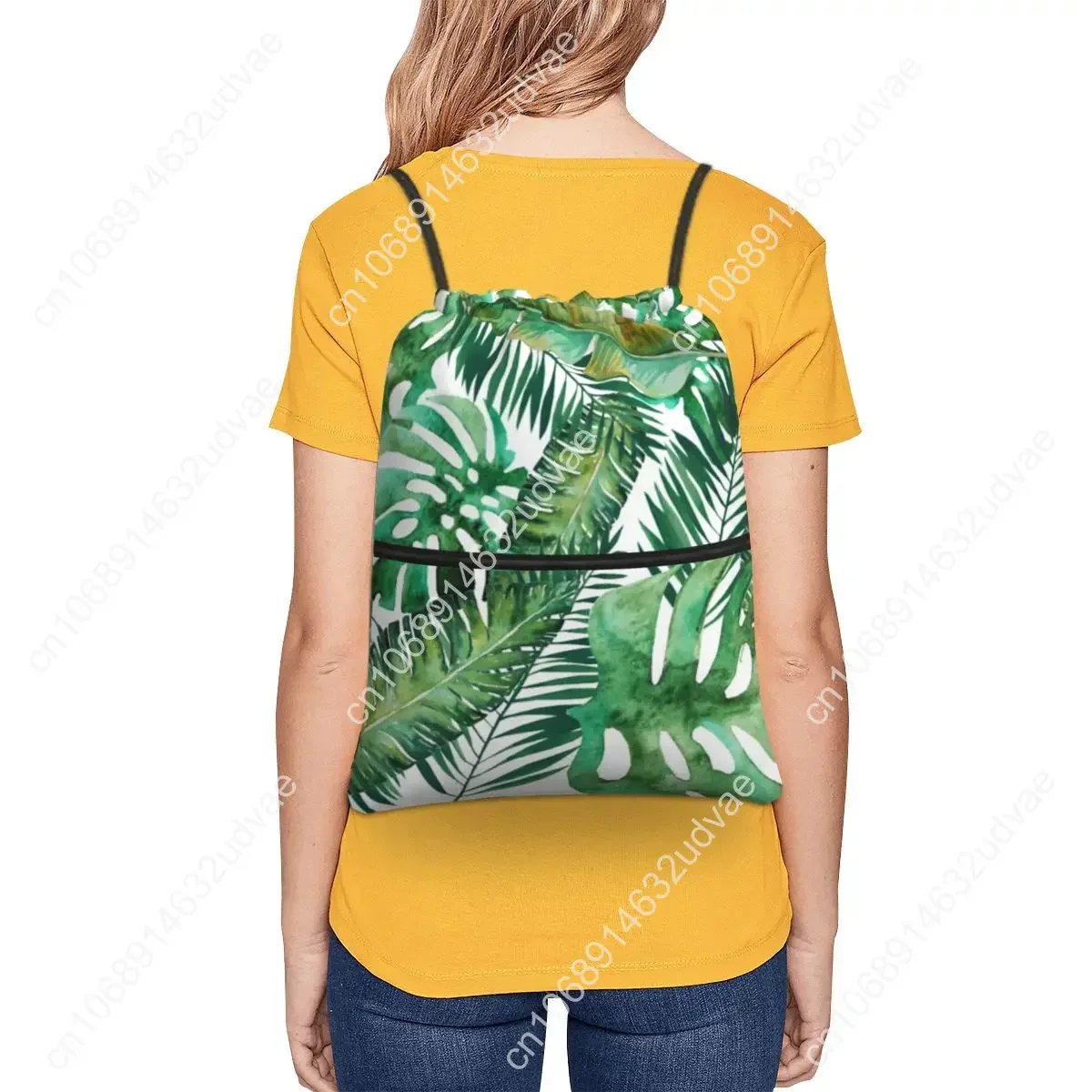 Monstera Banana Palm Leaf Portable Backpacks Drawstring Bag Casual Drawstring Bundle Pocket Storage Bags For School Students