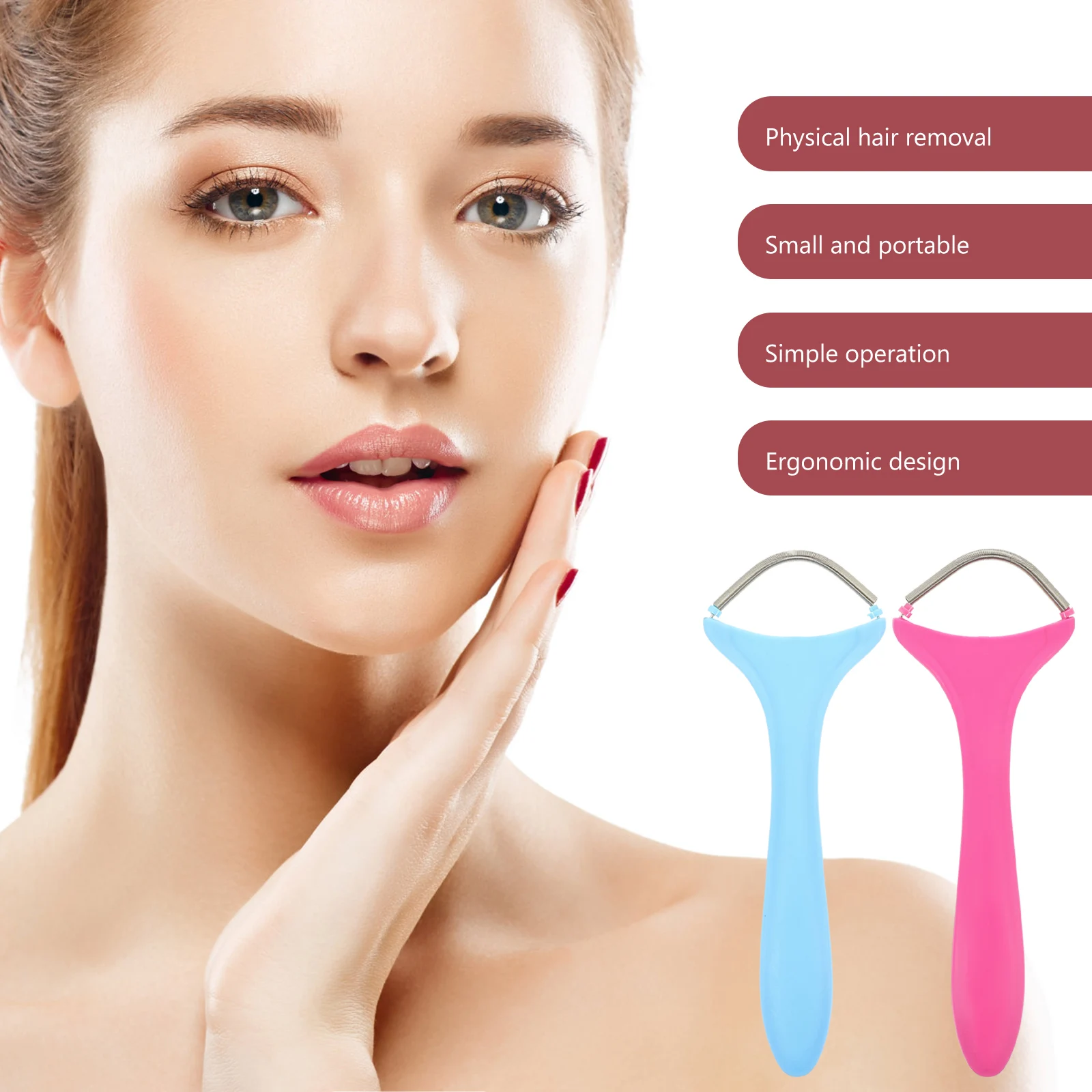 2 قطعة ماكينة إزالة شعر الوجه الربيعية لجميع أنواع البشرة، تصميم مريح، أداة خيوط الوجه المحمولة غير مؤلمة