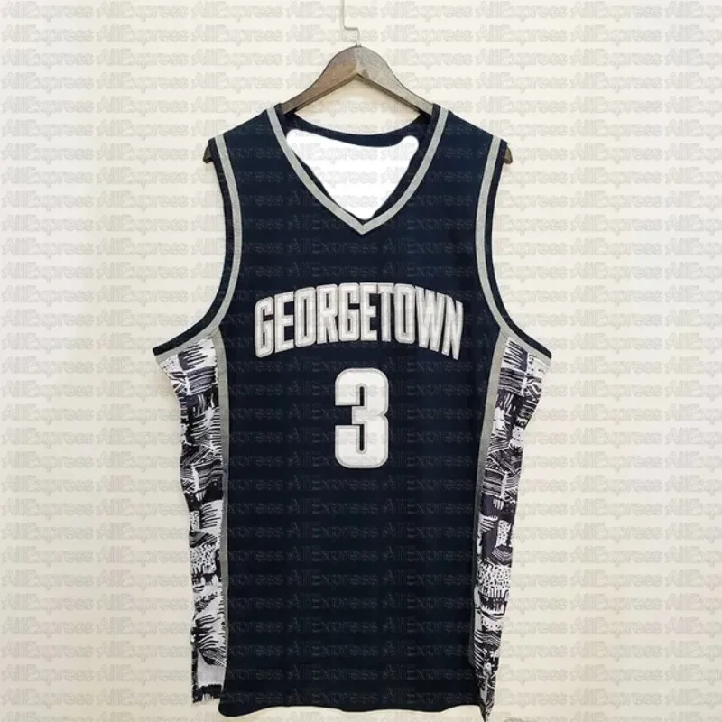 

Баскетбольная рубашка из джерси для мужчин 3, Iverson Georgetown Hoyas, спортивная спортивная вышивка, дышащая спортивная одежда в стиле хип-хоп