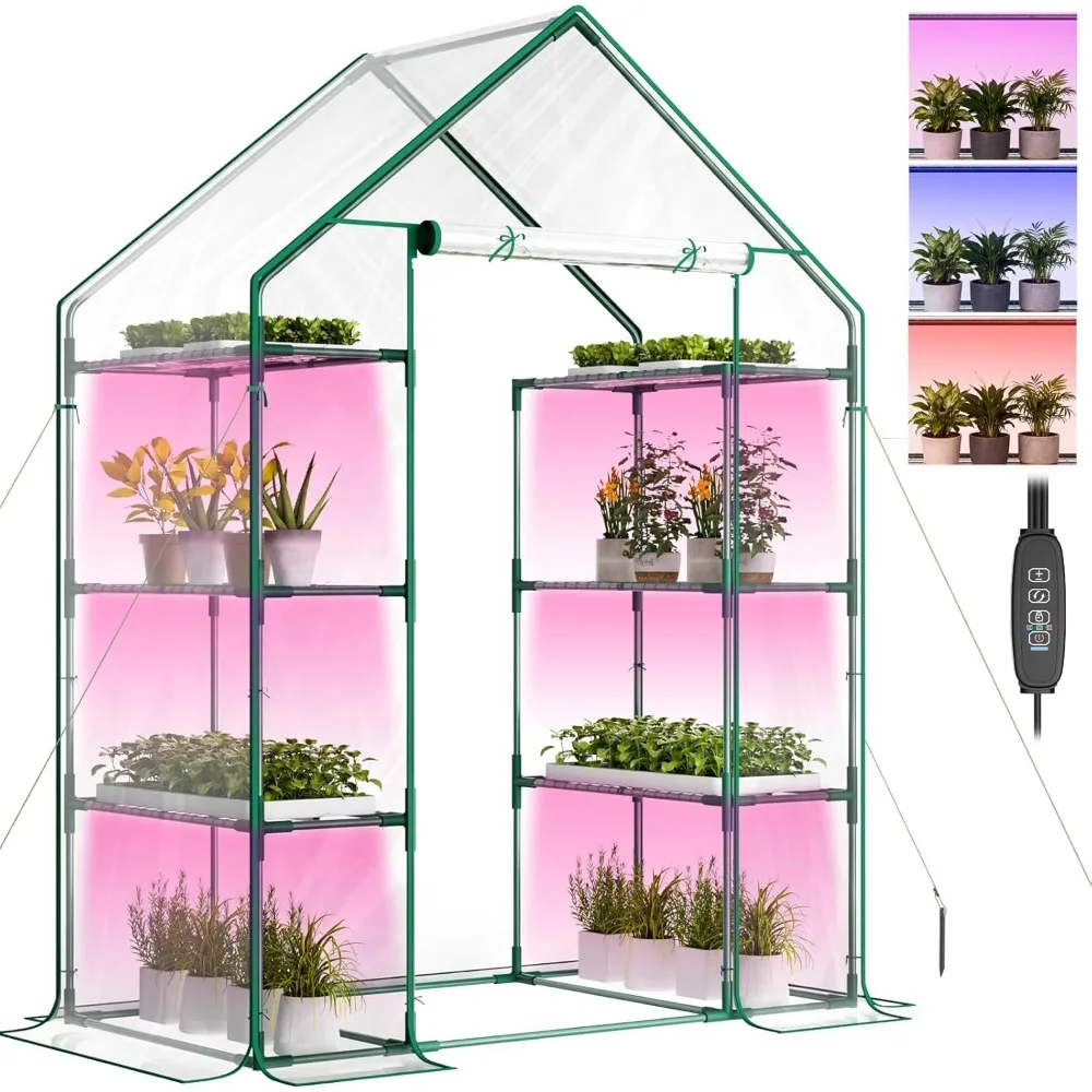 

Compact 4-Tier Indoor Seed Starting Greenhouse with Roll-Up PVC Cover and Grow Lights