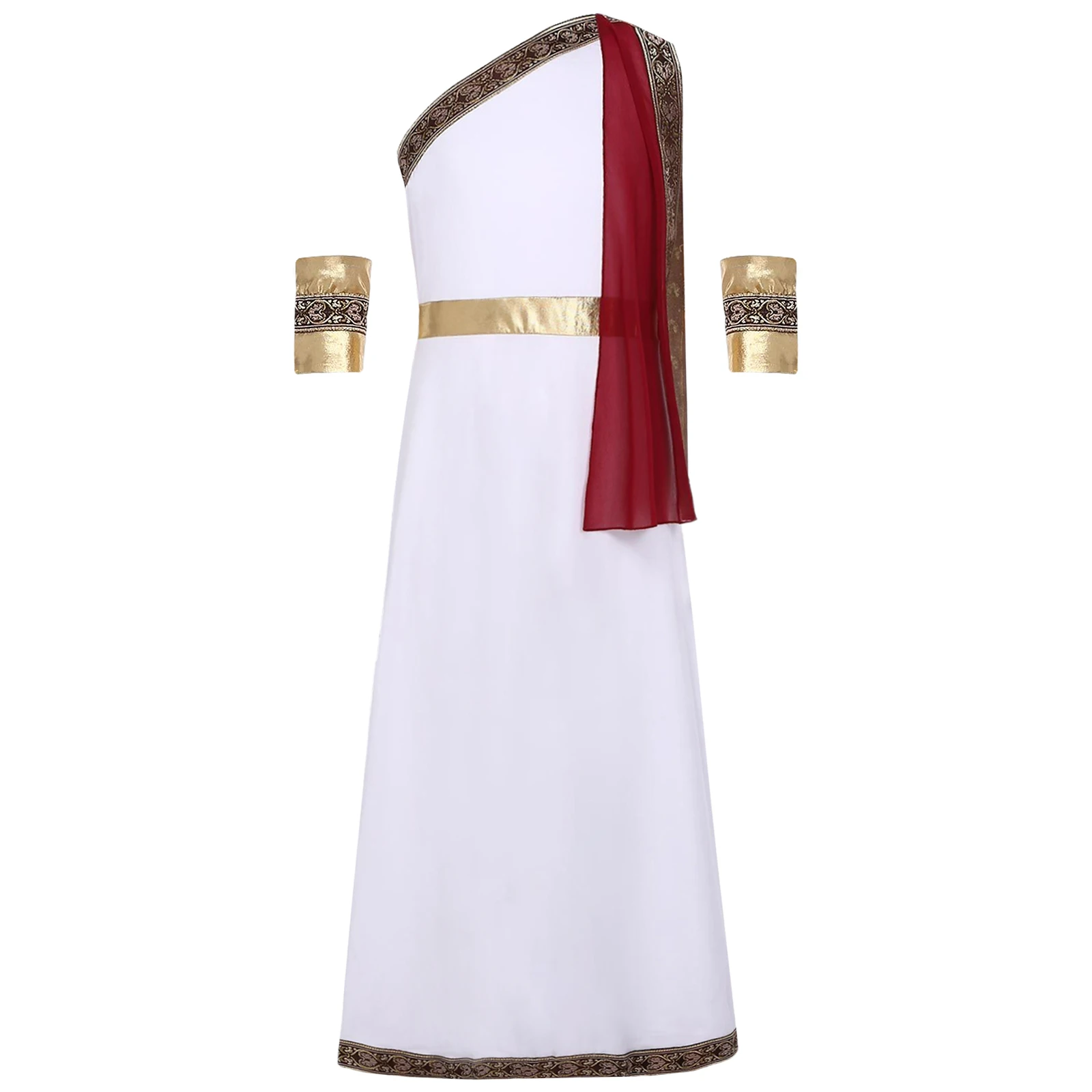 أطفال بنين بنات اليونانية القديمة تأثيري حلي هالوين توغا فستان روماني كلاسيكي كتف واحد رداء مع الأصفاد كرنفال فستان #2