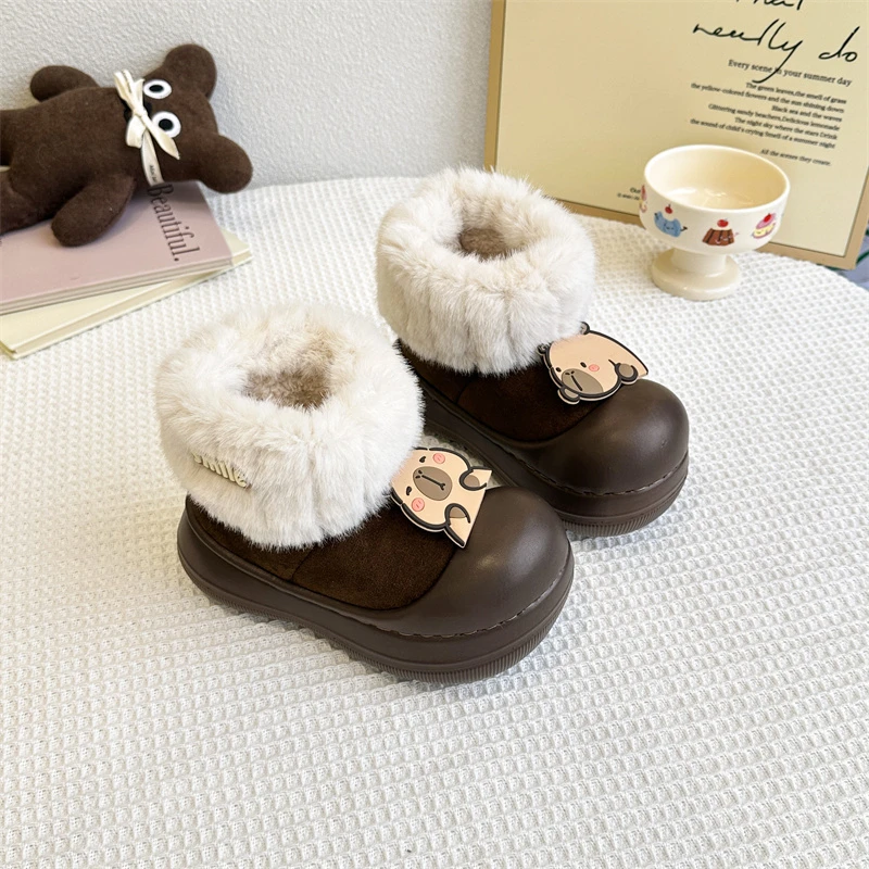 

2025 New snow boots Children winter thick velvet warm cotton shoes Fashion outdoor anti slip Waterproof cotton boots