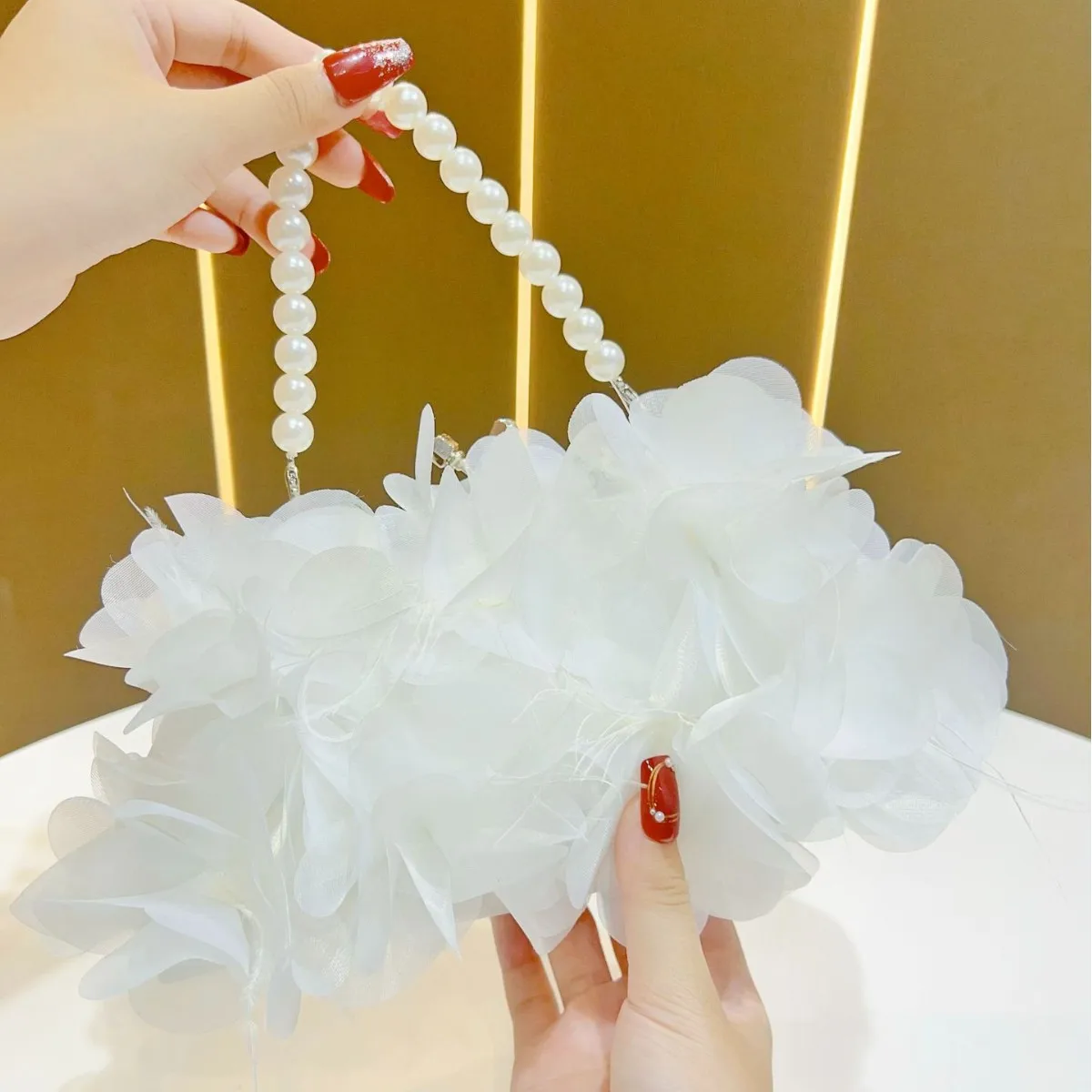 رومانسية أسود أبيض الدانتيل زهرة صغيرة مخلب محفظة سلسلة حقائب كتف Crossbody للنساء حفل زفاف عشاء مساء حقائب #2