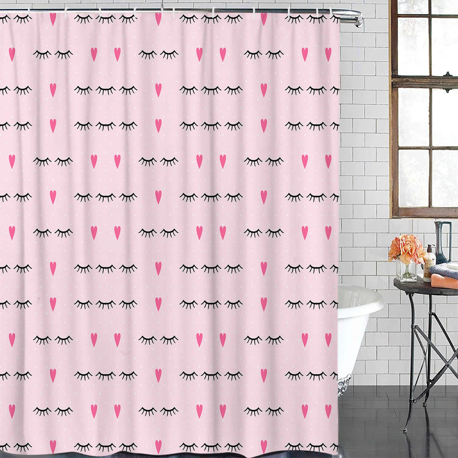 Pink Eyes Eyelashes Love Spots Waterproof Shower Curtain Polyester Fabric Printed Bath Curtains Bathroom Decorations Accessories