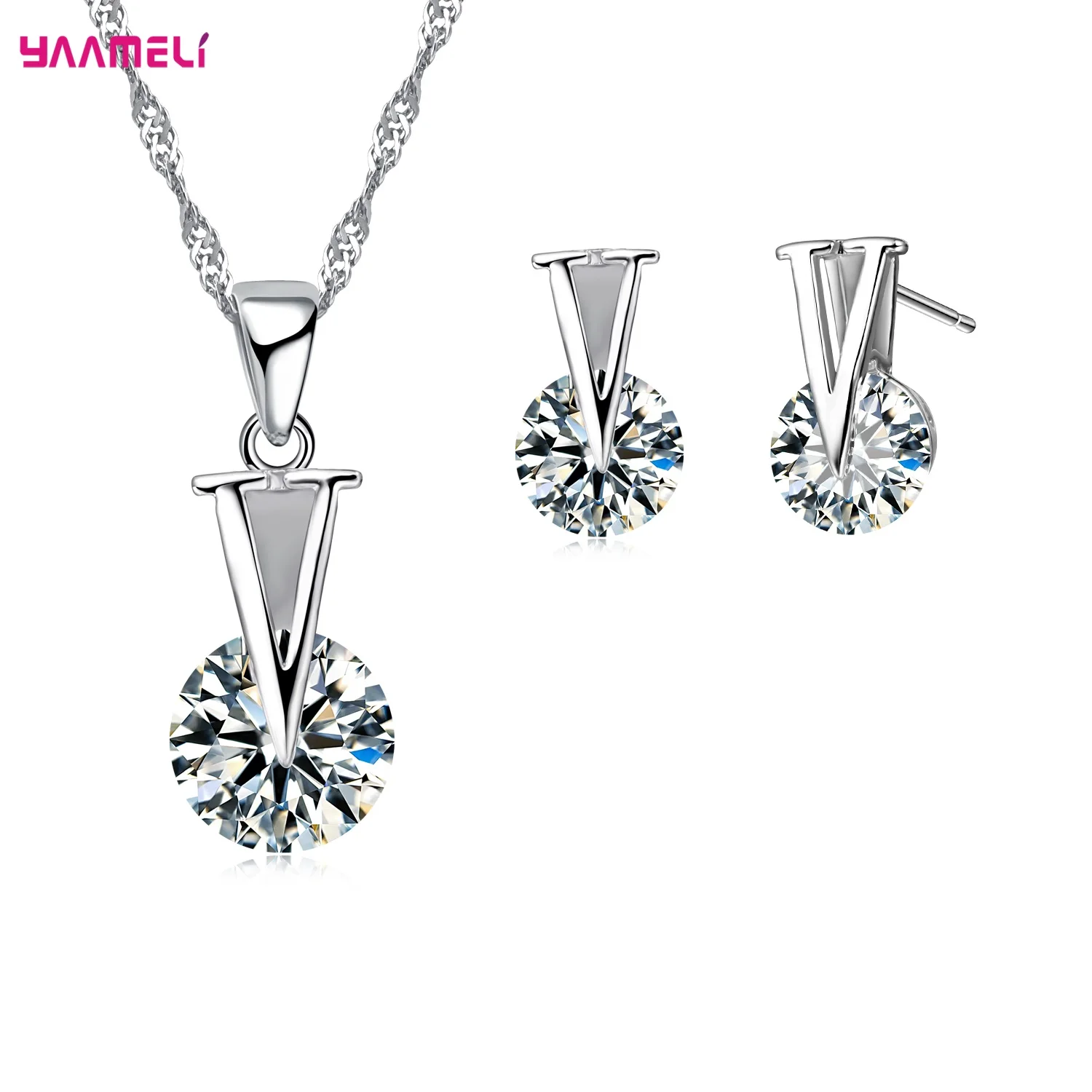 Cheap Sale 925 Sterling Silver Women Bridal Jewelry Sets 5A Cubic Zircon Crystal Stone Pendant Necklace Earrings for Wedding