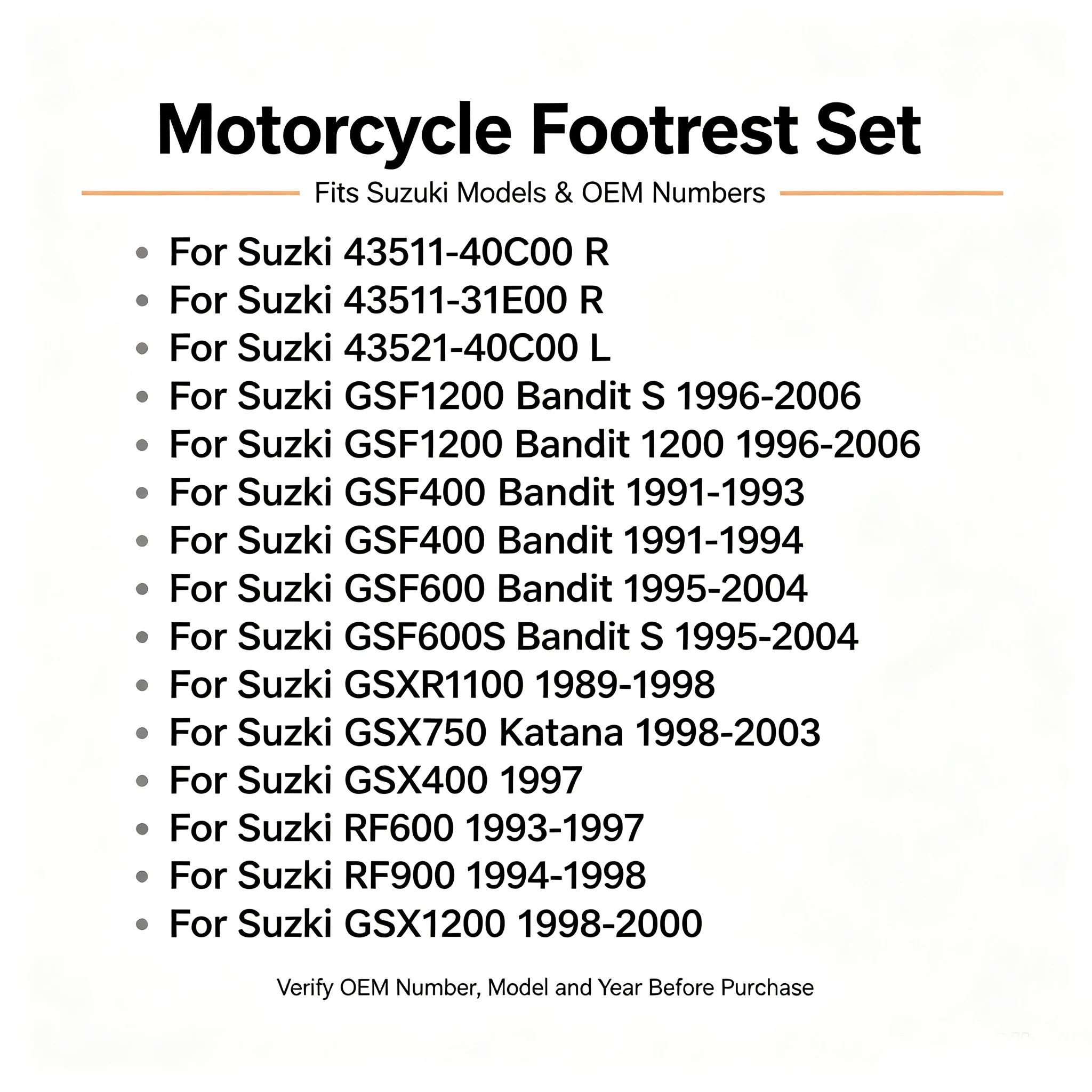 Motorcycle Footrests Foot Pegs Front For Suzuki GSF1200 GSX1200 GSF400 GSF600 GSF600S GSXR1100 GSX750 Katana GSX400 RF600 RF900