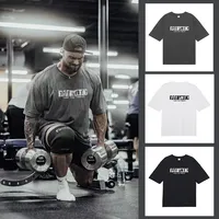 Chris Summer Fitness Fitness Muscle Training City Sports Loose casual crewneck Men's T-shirt couples pure cotton