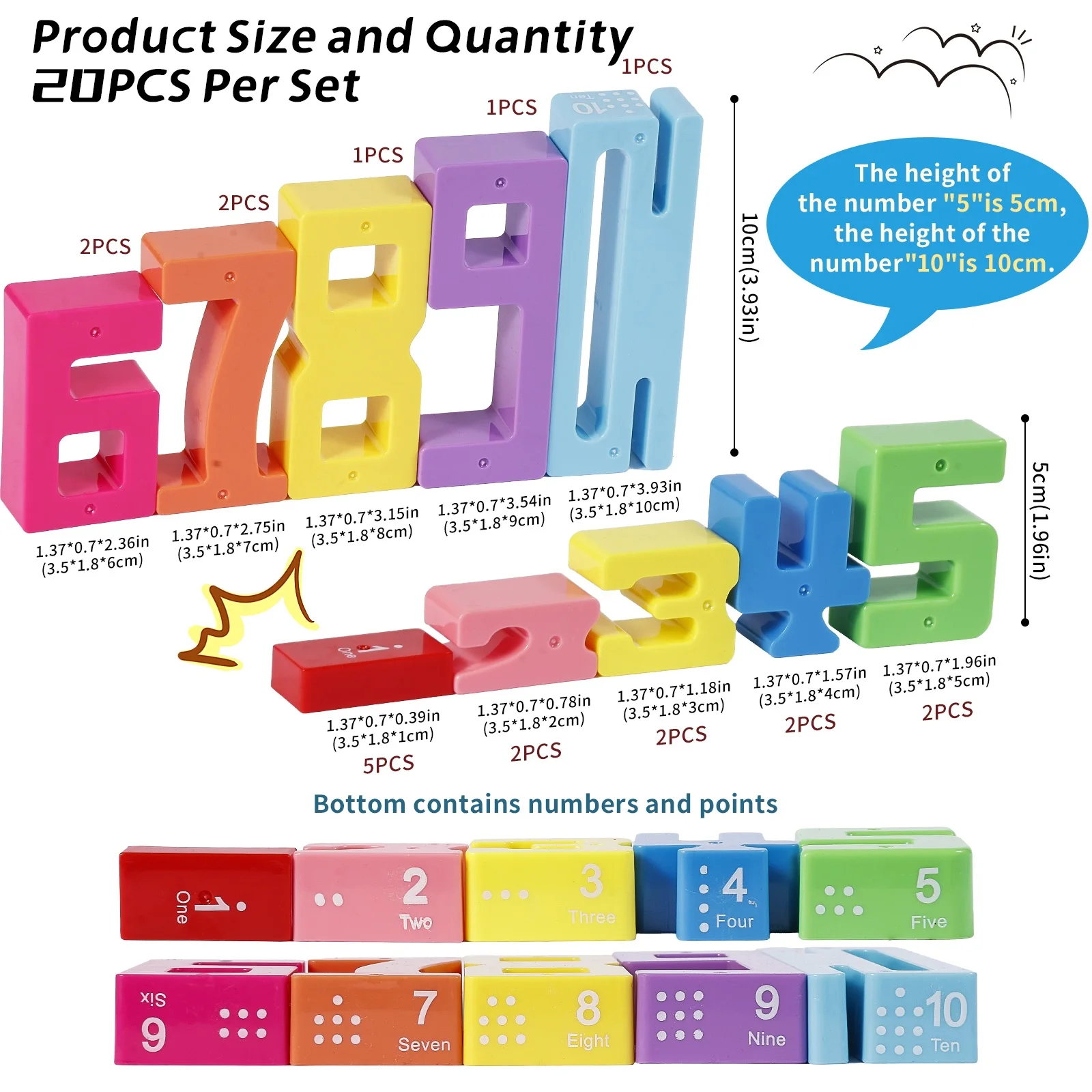 Blocos numéricos coloridos, 23 blocos de construção e 15 cartões, brinquedo educacional interativo para maiores de 3 anos