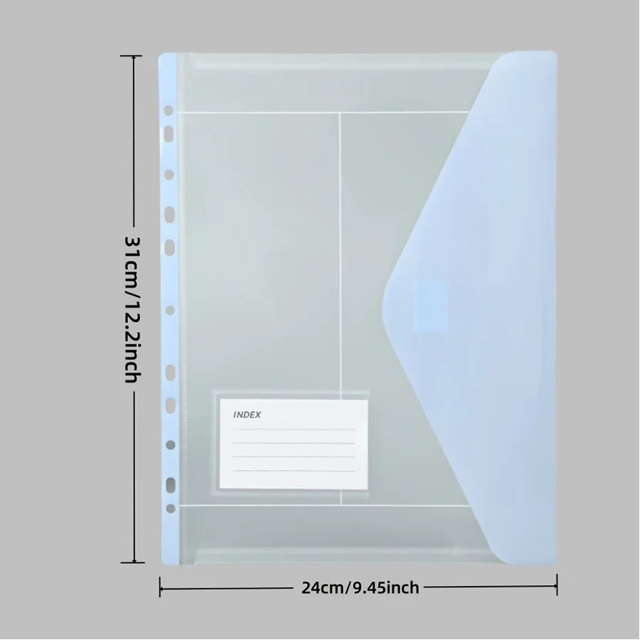 6pcs expandable A4 loose-leaf file bag, 11-hole side-opening folder, button pasted, suitable for 2/3/4 ring binde