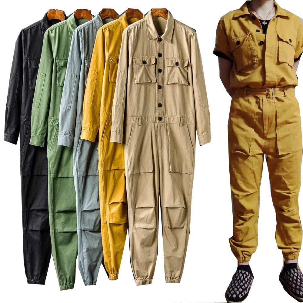 2024 Loose Overalls Men Jumpsuit Cotton Long Sleeve Beam Feet Streetwear Fashion Casual Clothing Cargo Pants Hip Hop Trousers5xl