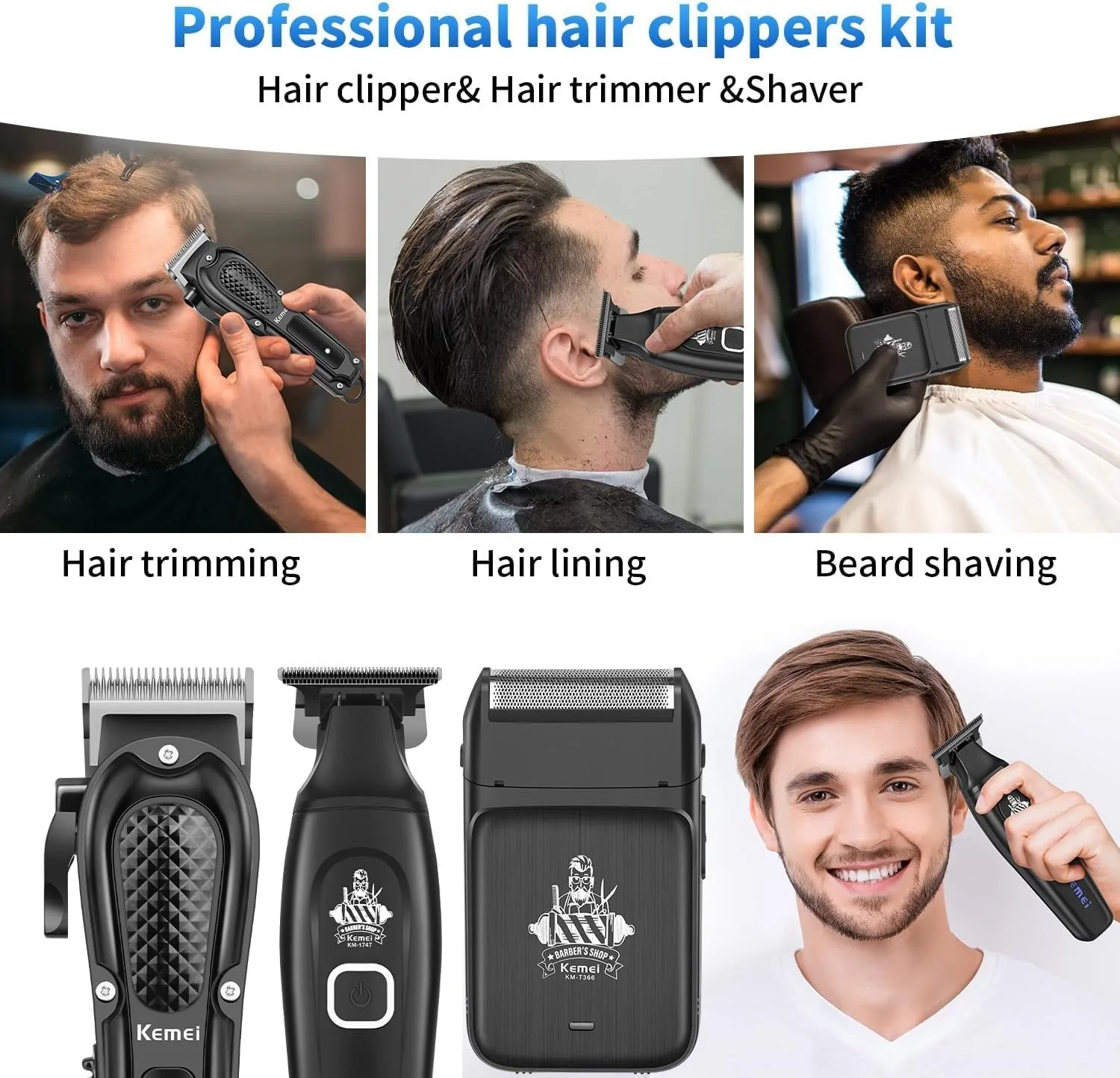 Kemei-cortadora de pelo inalámbrica para hombres, cortadora de pelo, Afeitadora eléctrica recargable, Kit de aseo para corte de pelo de peluquero