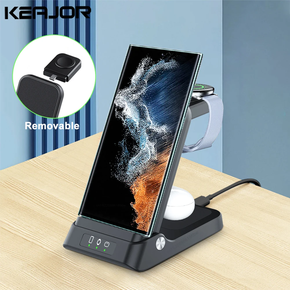 3 in 1 Wireless Charger For Samsung Galaxy Watch 6/5 Pro Fast Charging Station For Galaxy S23 S22 S21 Charger Stand Foldable