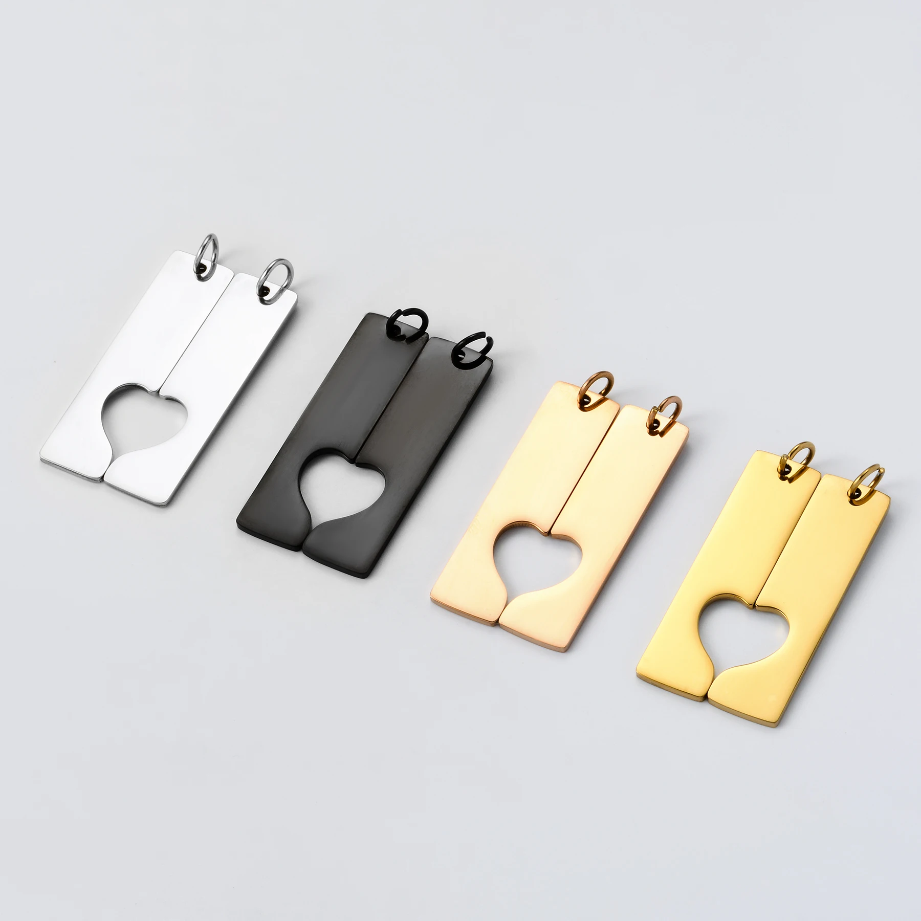 1Pair(2Pcs) Heart-Shaped Rectangle Set Stainless Steel Fashion Pendant for DIY Necklace Keychain Anniversary Gift for Lovers