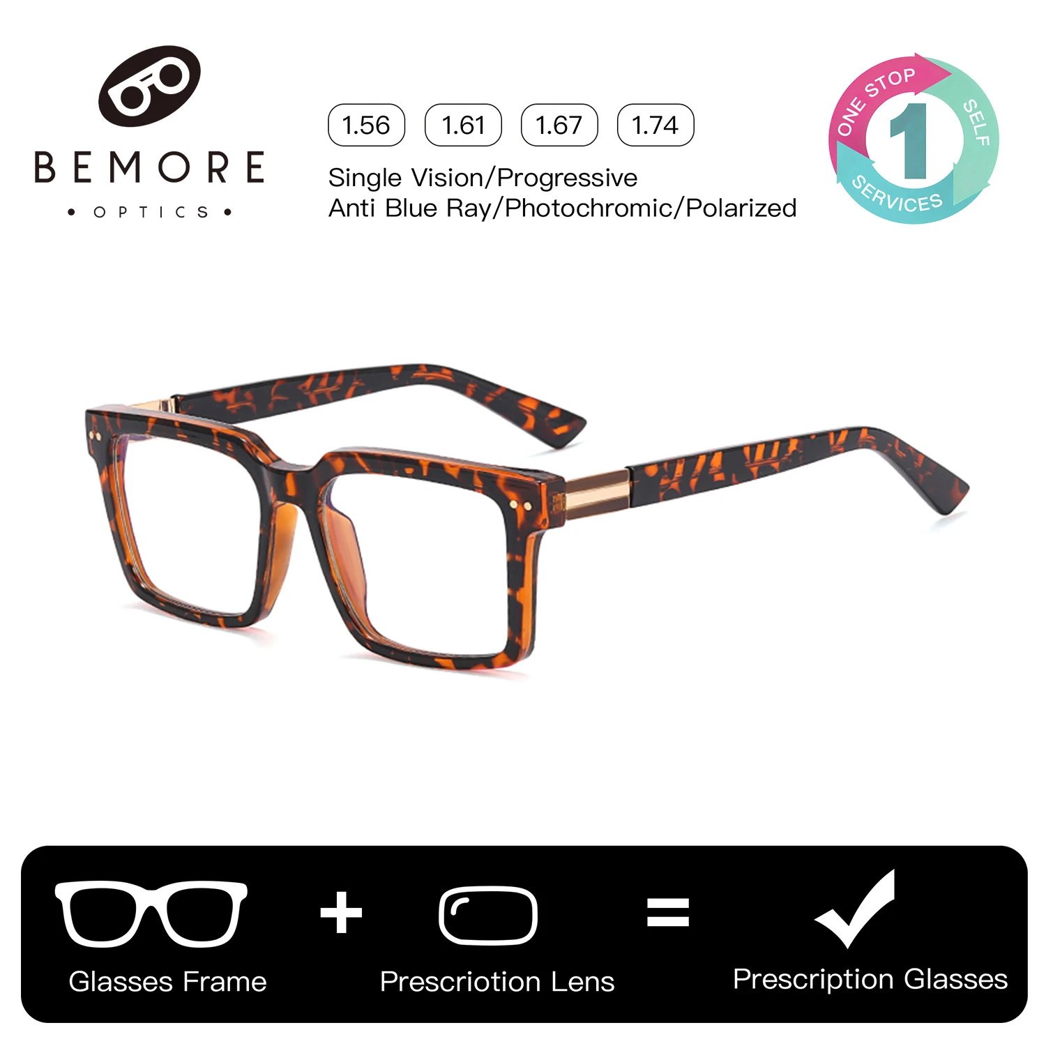 

BEMORE Square Progressive Prescription Eyeglasses Men Acetate Photochromic Anti Blue Light Bifocal Reading Optical Glasses
