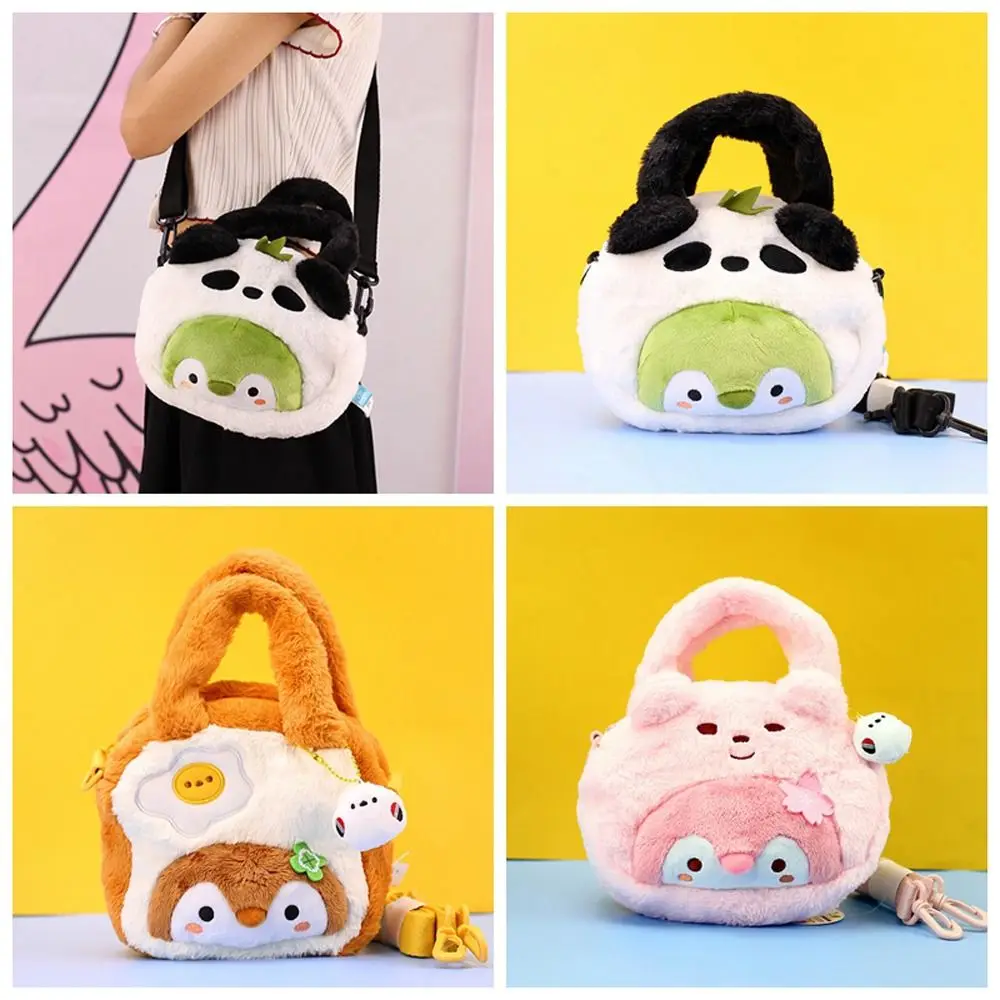 Bolso de hombro de dibujos animados de pingüino de peluche de Animal portátil, bolso de hombro de dibujos animados, bolsa de muñeca de peluche, bolsa de compras