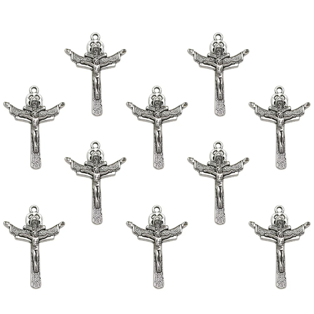 

10pcs Alloy Cross Pendant Charm Durable DIY Necklace Making Crafts Jewelry Components Silver Color Accessories