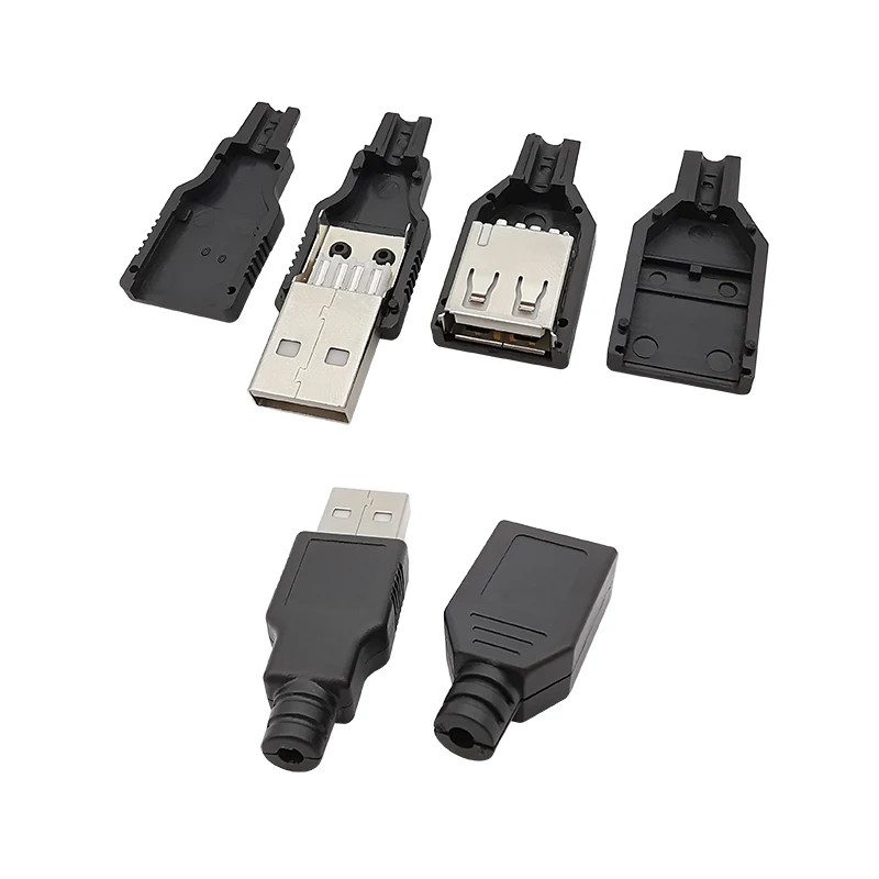 10Pcs USB 2.0 Type A Male Plug/Female Socket 4 Pin Soldering Connector With Black/White Plastic Housing USB DIY Assembly Adapter