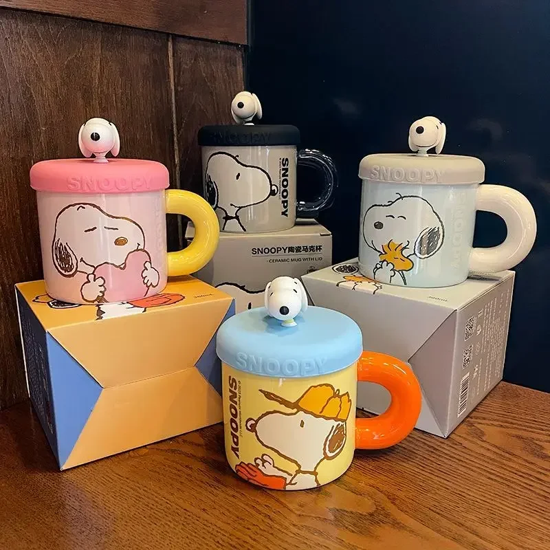 Snoopy Creative Ceramic Cup Cartoon Large Capacity Coffee Cup with Lid Office Home Kawaii Cute Couple Water Cup Girl Gift