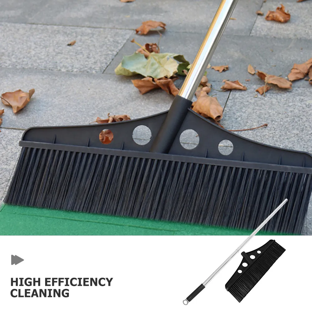 Black Wide Detachable Garden Courtyard Broom Outdoor Sweeper Warehouse Stainless Steel Long Handle Heavy Duty Brush