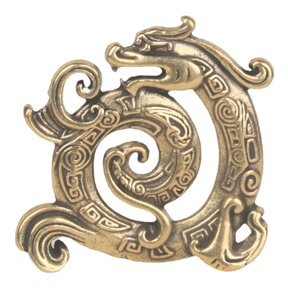 Brass Dragon Ornament Round Number Brooch Bronze Pin Bookshelf Decor Model Decoration Table Wen Wan