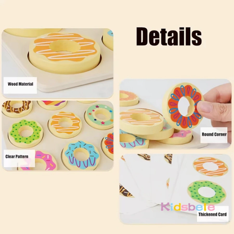 Montessori Wooden Donut Color Cognitive Game Doughnut Paired Sensory Toy Toddler Preschool Early Learning Party Interactive Toy