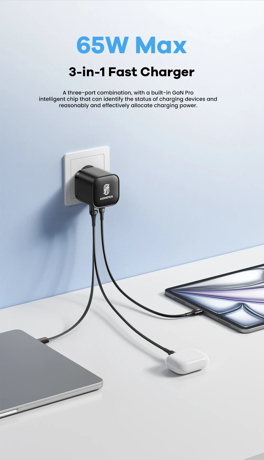 USB C Ladegerät 65W GaN Typ C Schnelle Lade Telefon Ladegerät Adapter Für iPhone Samsung Xiaomi Schnell Ladung EU/KR Stecker Wand Ladegerät – Detail 7