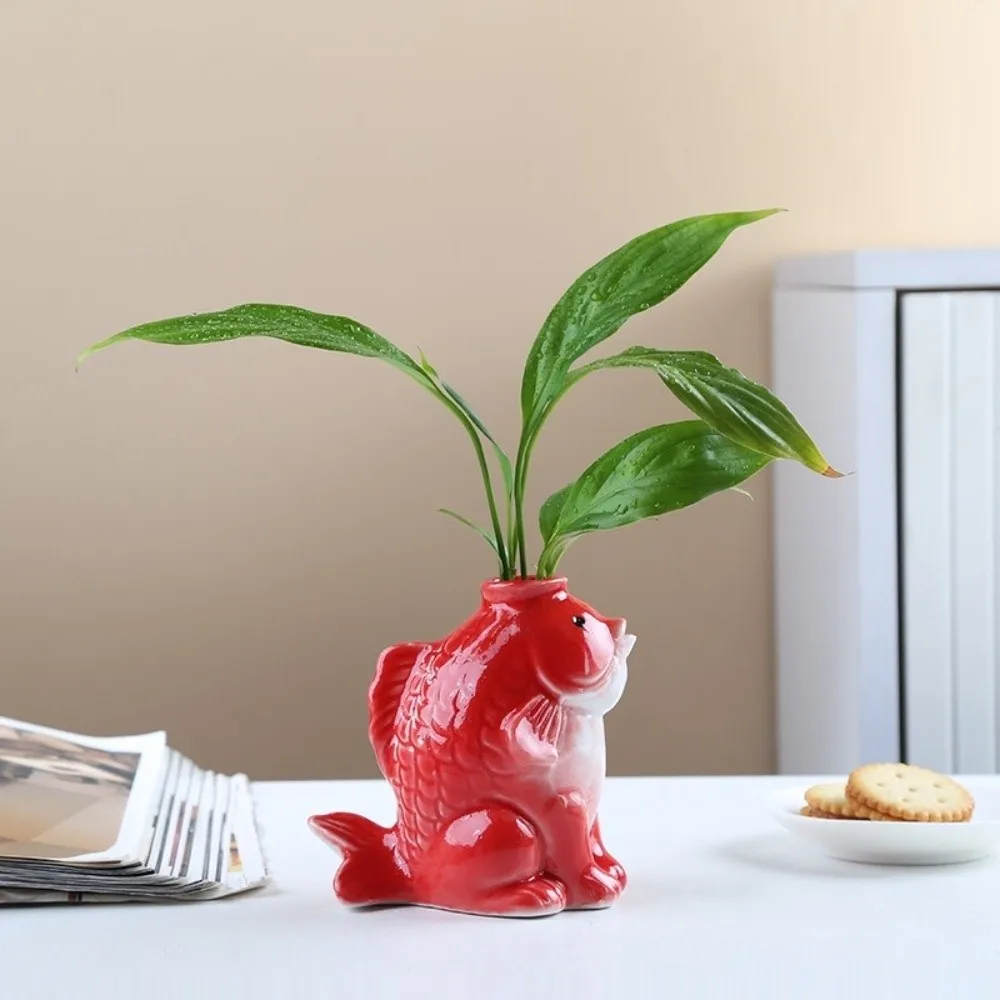 Fish-shaped Ceramic Succulent Planter Unique Artistic Decorative Flower Vase Handcrafted Simulated Plant Pot Ornament Office