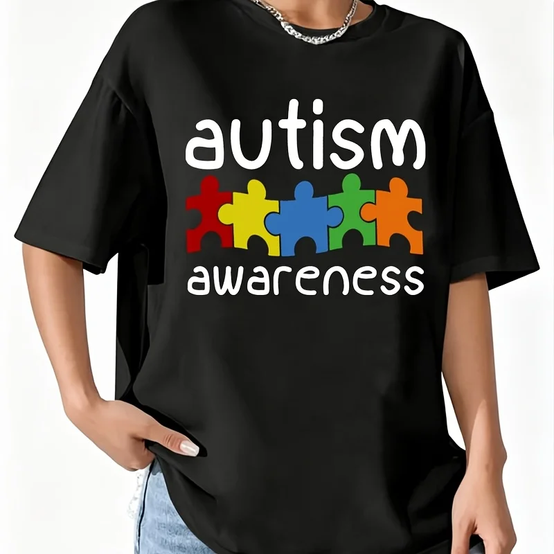 Autism Awareness4 Women's 100% Cotton T-Shirt Fun Print Short Sleeve Top Casual Round Neck Tee S-5Xl