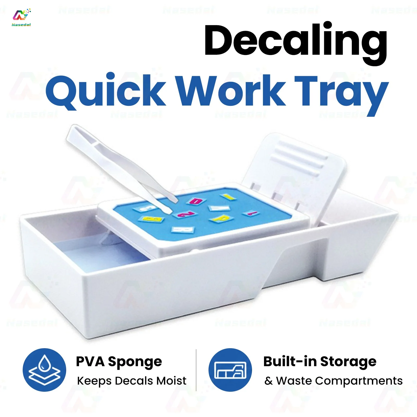 Plamokojo PMKJ008 Decaling Quick Tray with Resin Tweezers & Curved Scissors PVA Sponge for Gundam Model DIY Decal Crafting Tools