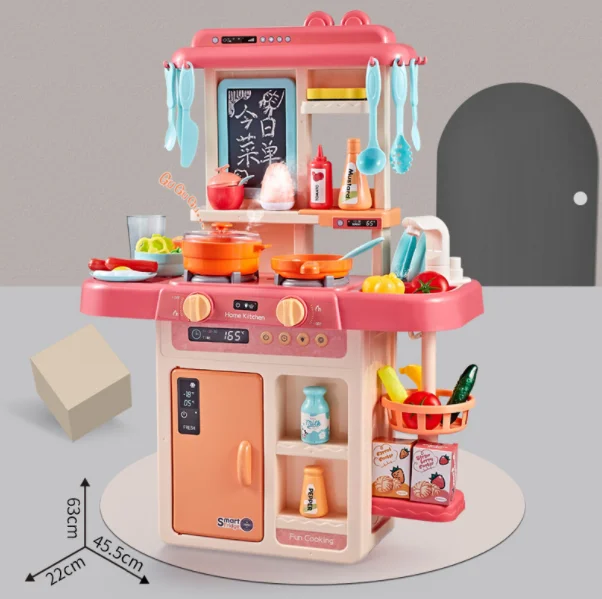 Simulation Kitchen Toys cocina infantil sound and light water spray Dinnerware set cooking table play house plastic food toy