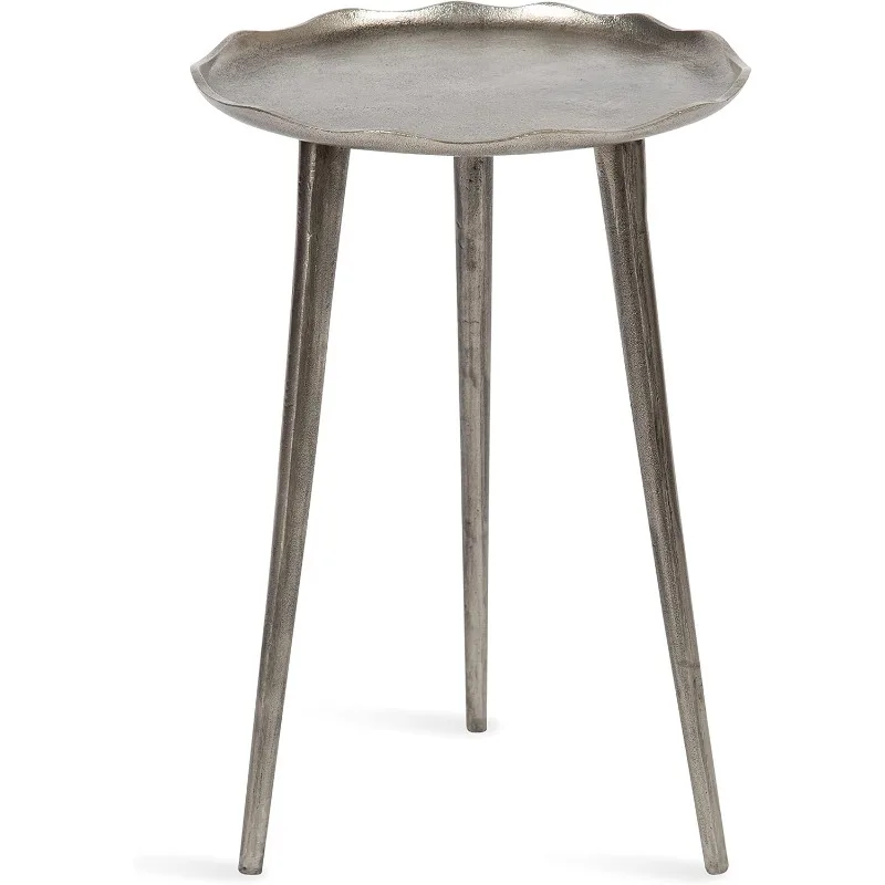 Alessia Modern Round Metal Side Table, 15 x 15 x 22, Gold, Decorative Glam Cast Aluminum End Table with Deckled Edge