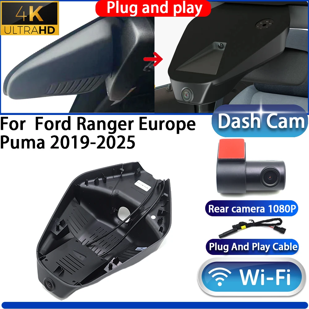 

HighCity for Ford Ranger Europe Puma 2019-2025 Dash Cam Camera DVR 4K 2160P UHD Night Vision Wifl Plug And Play Video Recorder
