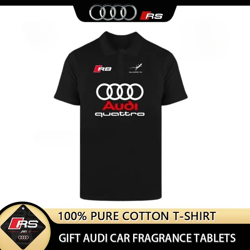 

Audi polo shirt men's pure cotton summer casual sports quattro r8 print2025 summer breathable fashion trendy best-selling polo