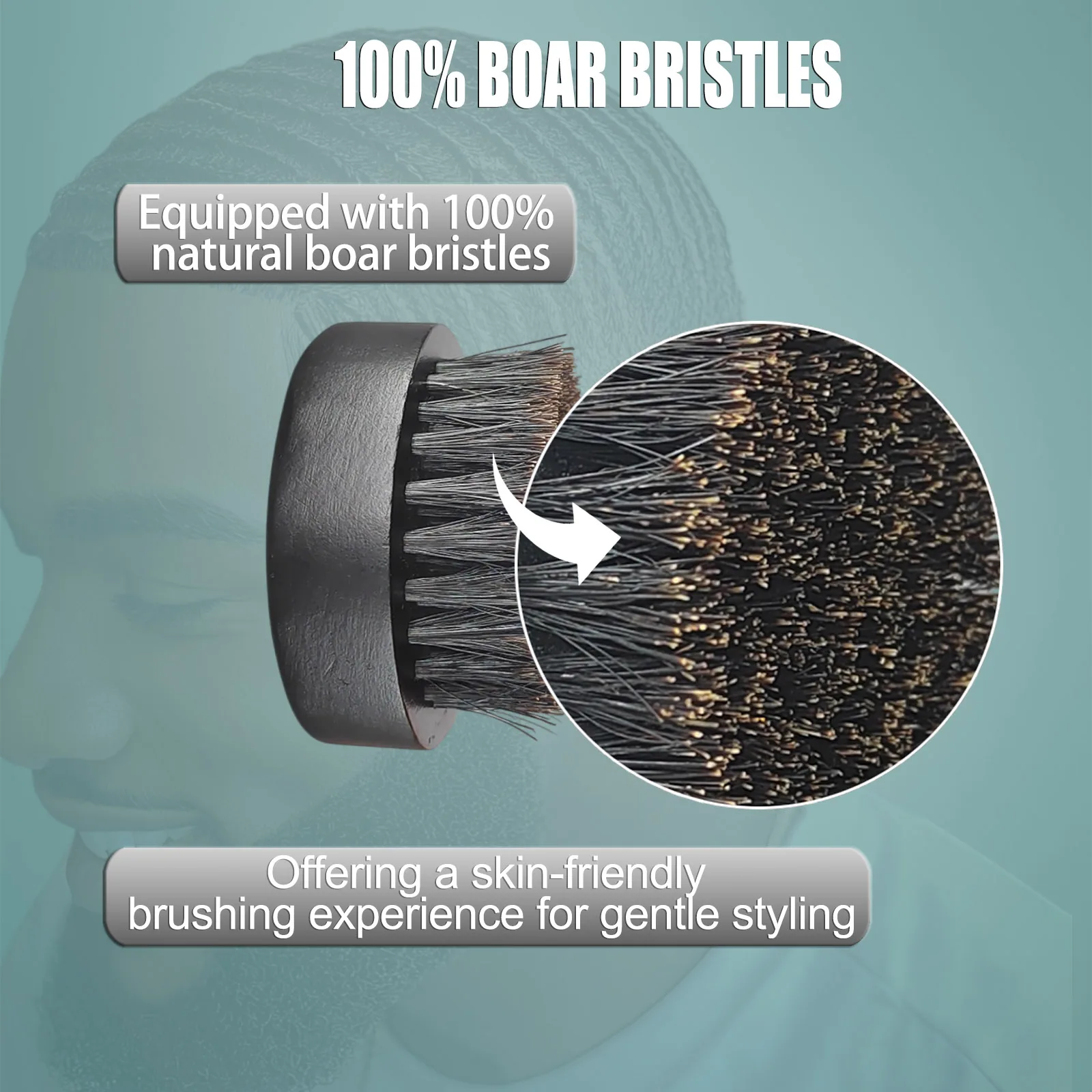 Round Beard Brush for Men – 100% Natural Boar Bristles, Wooden Handle Facial Hair Grooming Brush for Beard & Mustache Care