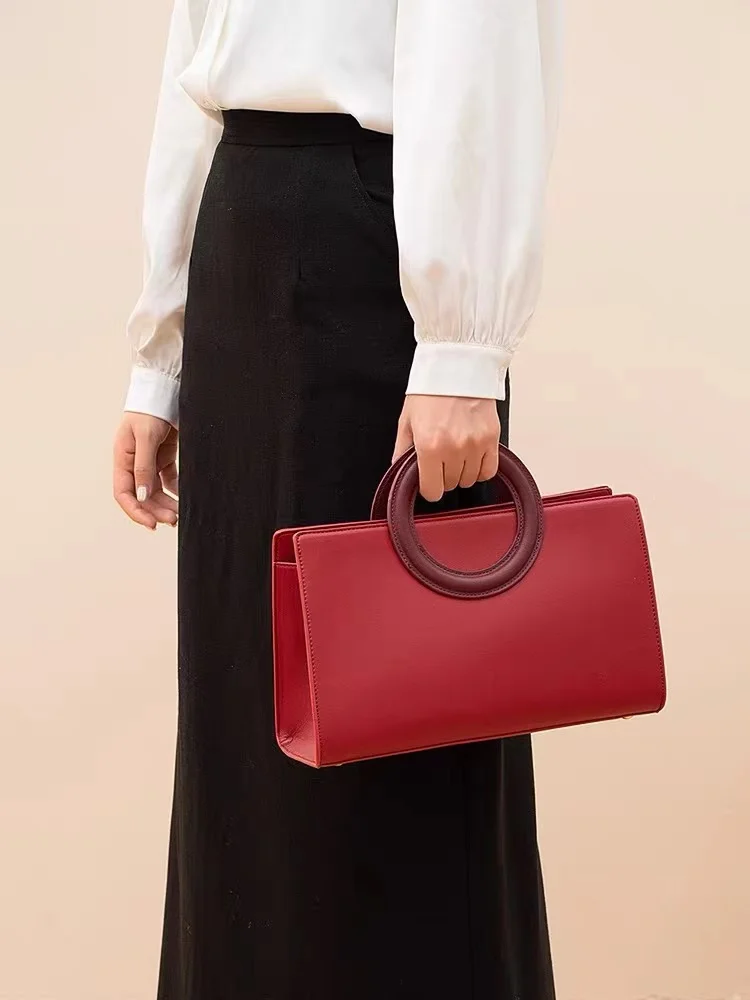 High Quality Textured Leather Sexy Red Color Tote Bag Fashion Women\'s Handbag Lady Purse Shoulder Messenger Bag Wedding Bag