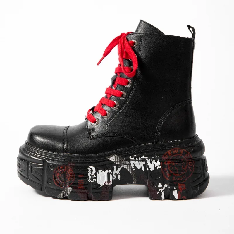 Women's 2025 Spring and Autumn New Platform Graffiti Personalized Shoes Cross-border Goth Punk Short Boots Men