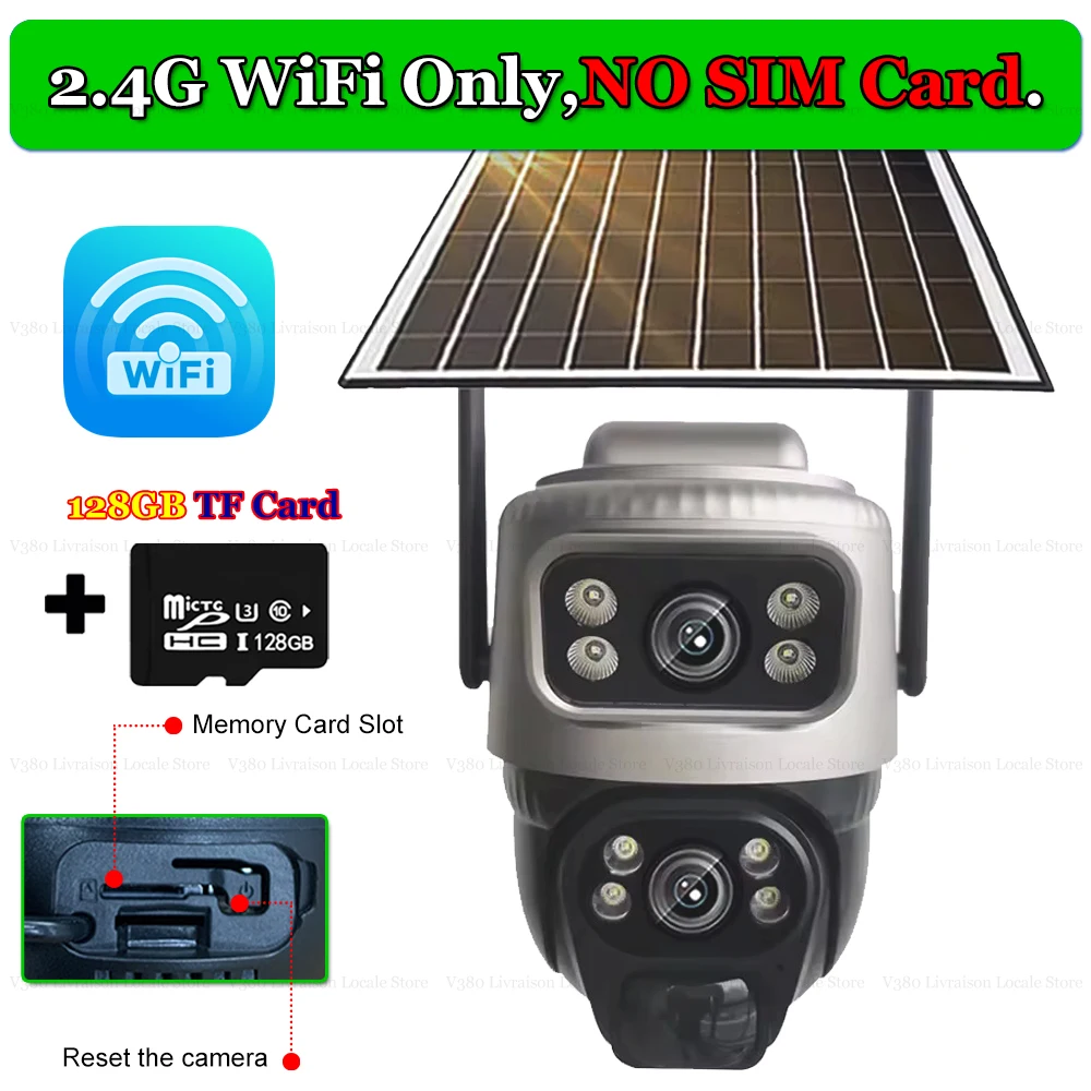 Cámaras solares WiFi de doble lente HD, protección de seguridad para el hogar inteligente, cámaras CCTV IP inalámbricas impermeables para