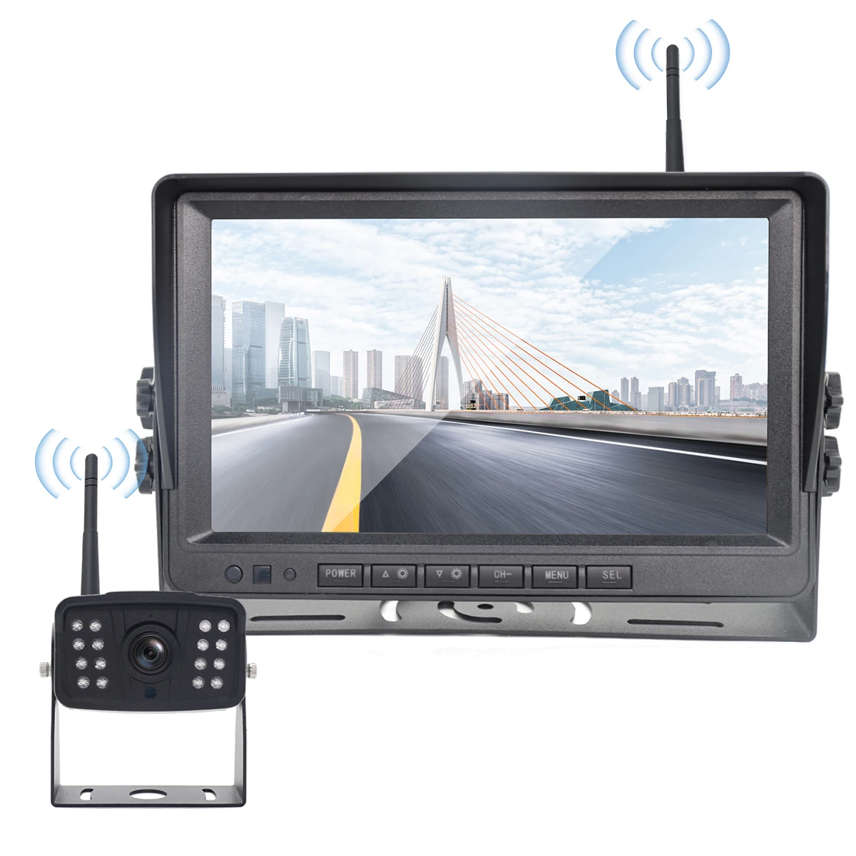 YWX  9'' AHD Digital Wireless Car Rear View Camera Kit Reversing Aid Night Vision IPS for Truck Bus 12V-24V BSD Loop Recording