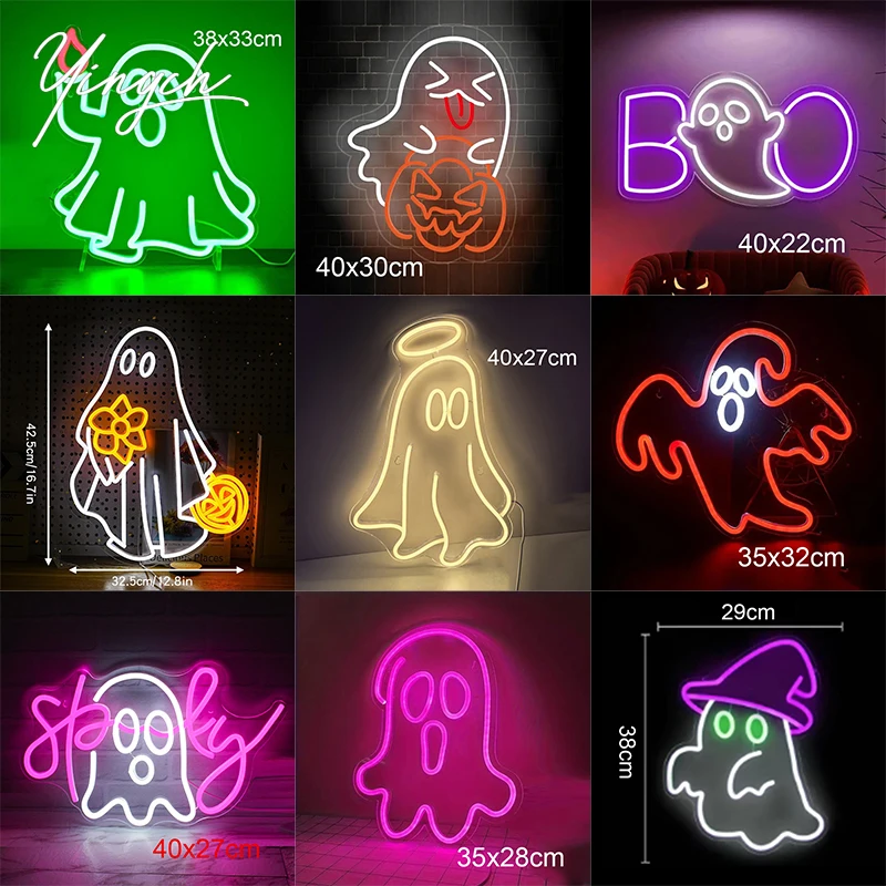 

BOO Ghost Neon Sign Light Custom LED Hag Witch Hat Neon Logo Decor Halloween Room Wall Bar Party Gift Shop Festival